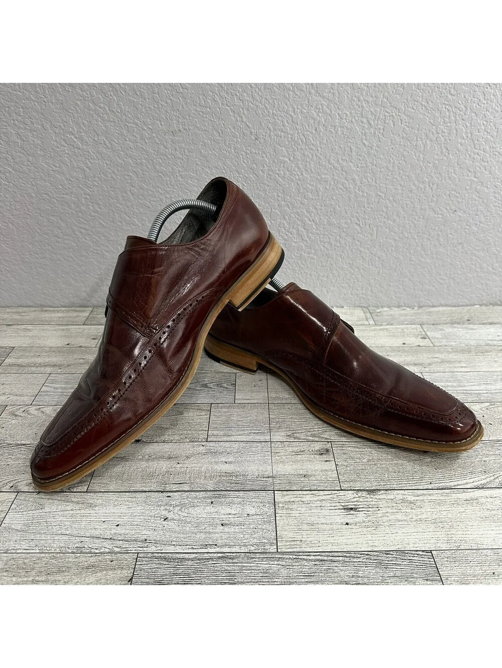 Giovanni Baron Monk Strap Wingtip Loafers Burgundy Leather Men's 10